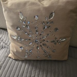 2 Embellished Snowflake Throw Pillows - Blush Beige